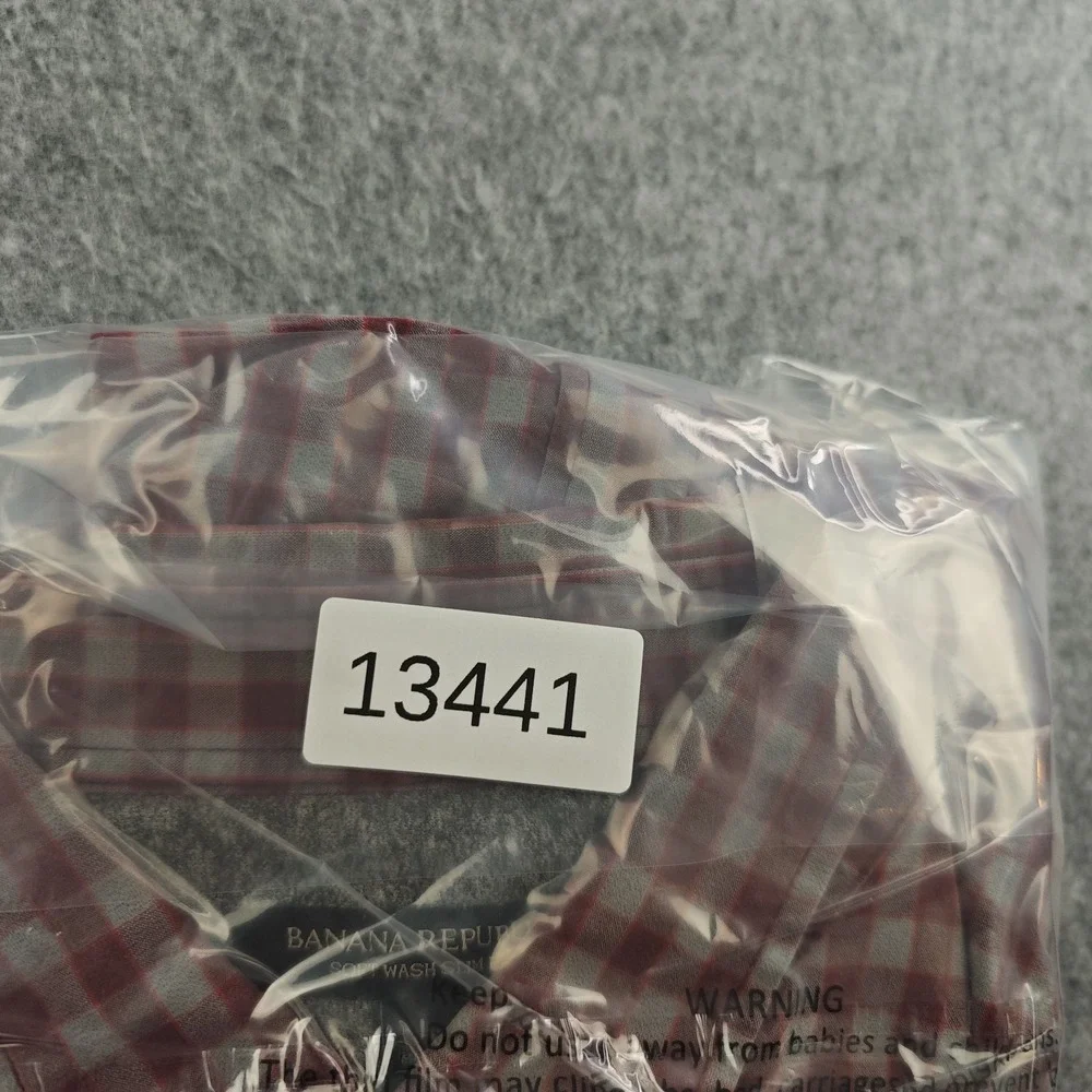 Banana Republic Shirt Mens Large Soft Wash Slim Fit Red Check Long Sleeve Button